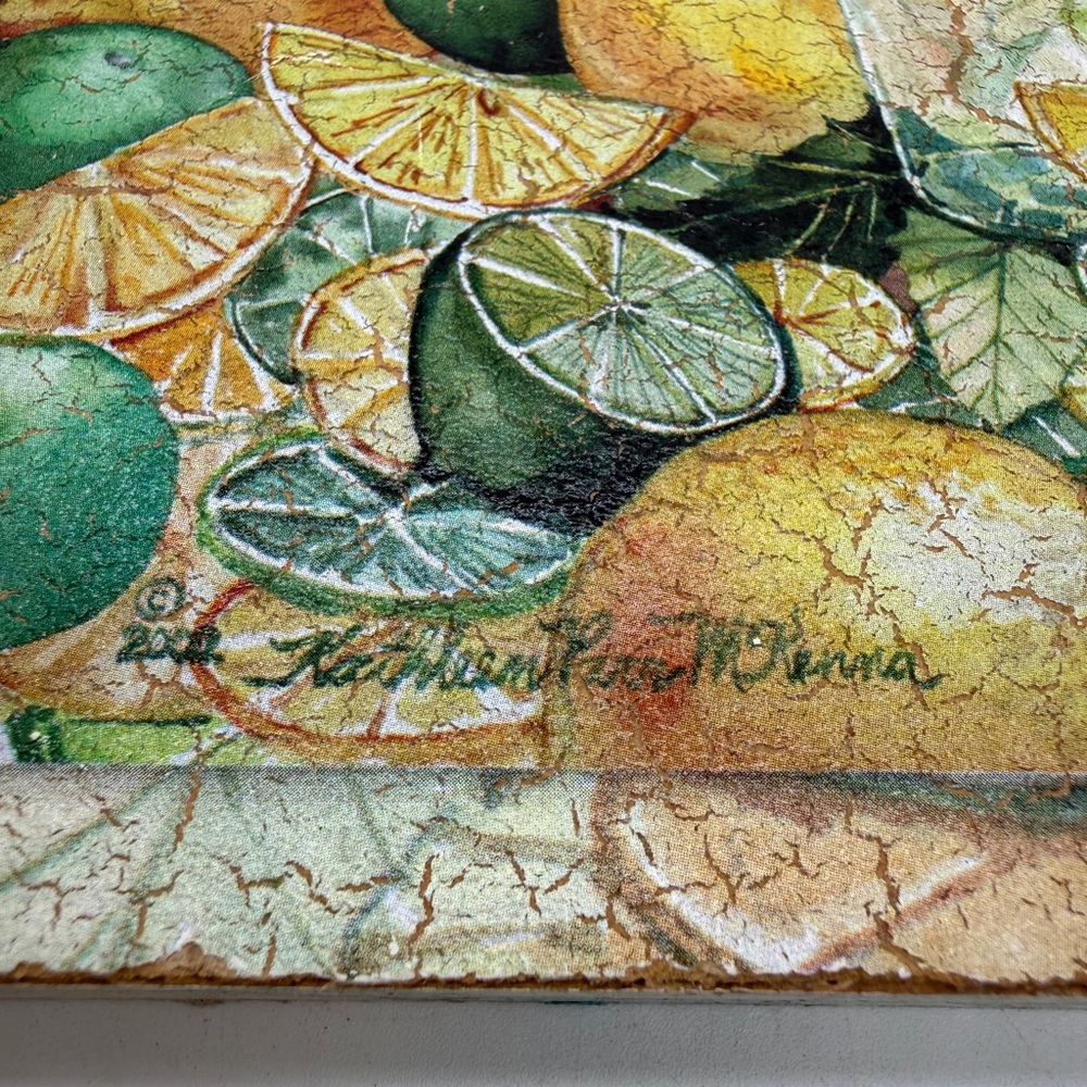 Vintage Citrus Still Life Art Panel - Lemons & Limes - Signed - Picture 7 of 7